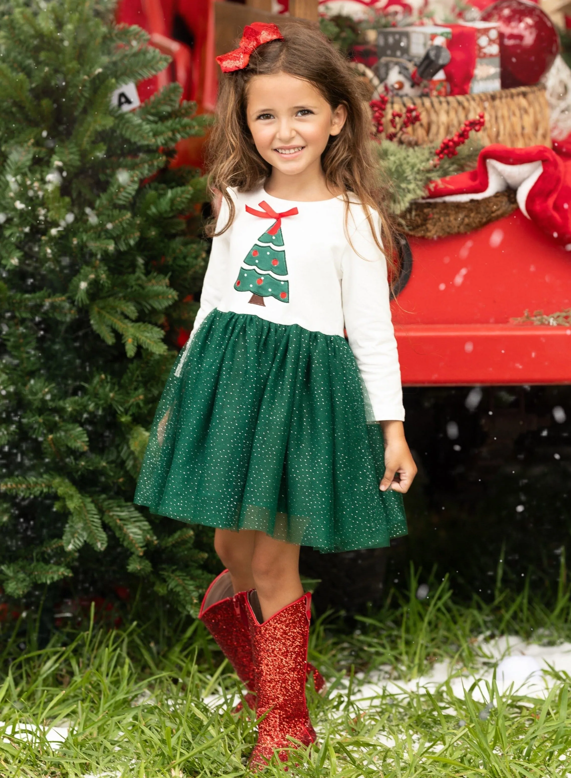 Santa's Fave Girl Christmas Tree Tutu Dress