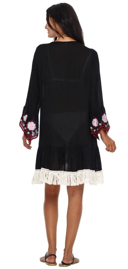 SHU-SHI Women's Bohemian Embroidered Tunic Dress - Bell Sleeve Swimsuit Cover-Up & Casual Short Shift Dress