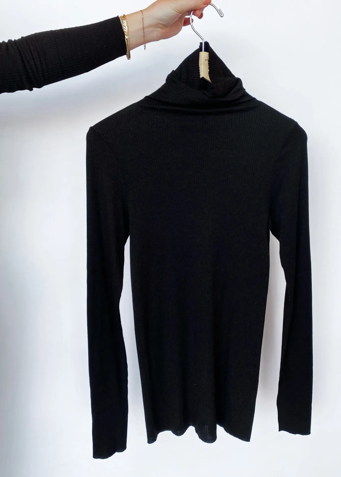 Silk Cashmere Rib L/S Turtleneck - Espresso