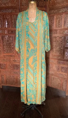 Silk Dress and Kimono Set - Yellow and Green