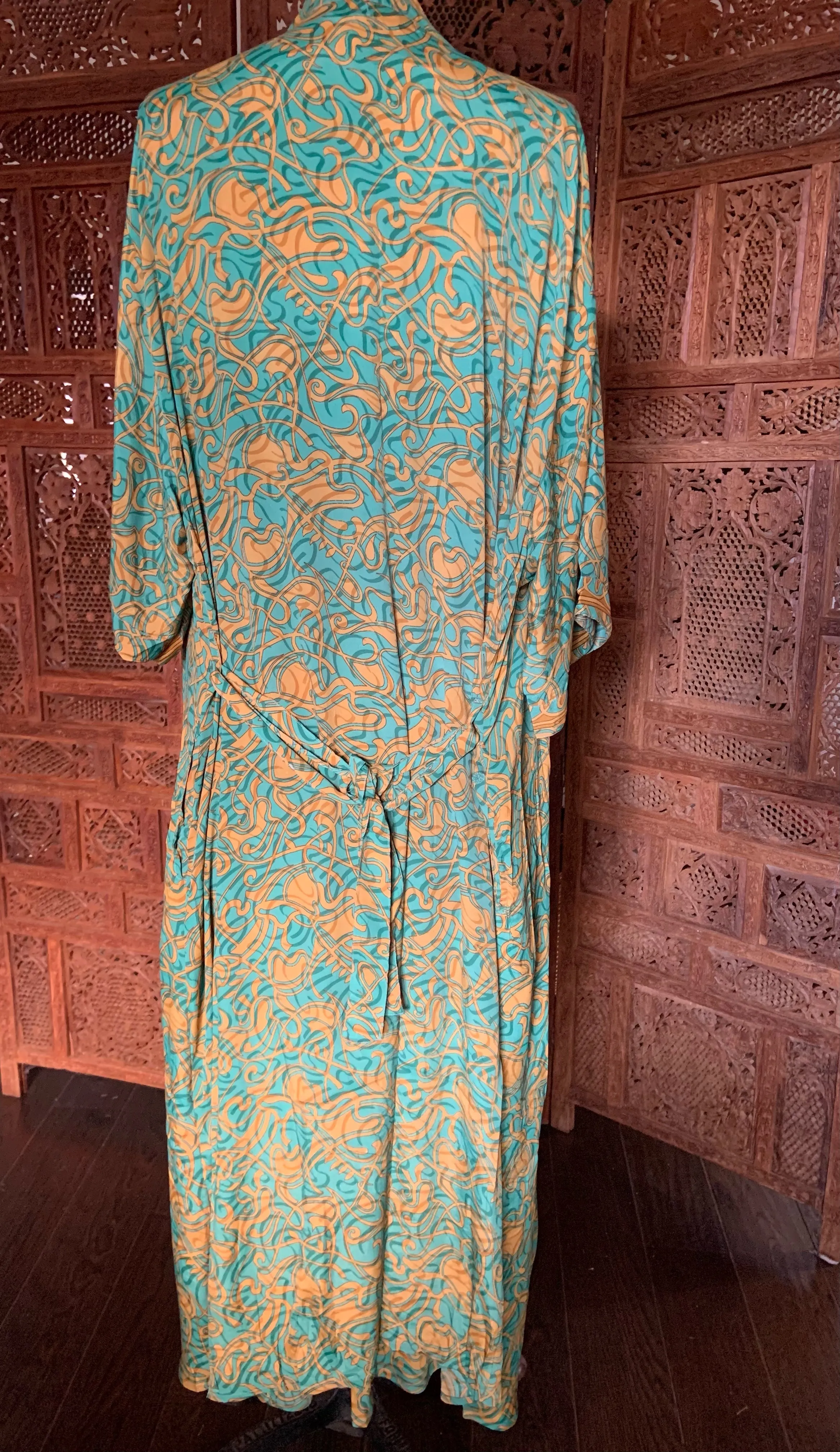 Silk Dress and Kimono Set - Yellow and Green