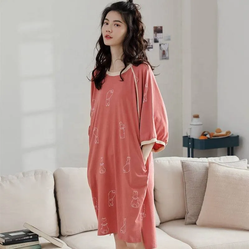 Sleepwear 100% Soft Cotton Coral Night Shirt Nightgown Lounge wear XL XXL