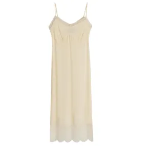 Slip Crepe Dress with Lace Trim