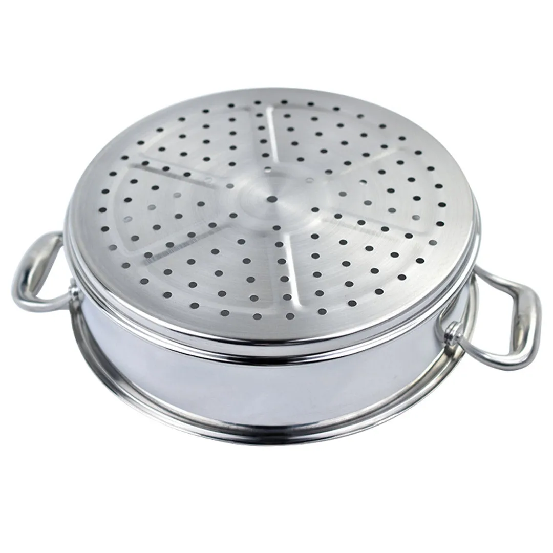 SOGA 3 Tier 26cm Heavy Duty Stainless Steel Food Steamer Vegetable Pot Stackable Pan Insert with Glass Lid