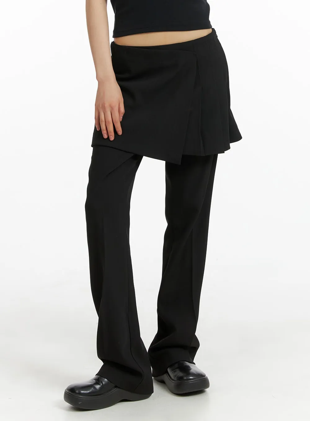 Solid Skirt Layered Straight Leg Pants CM412