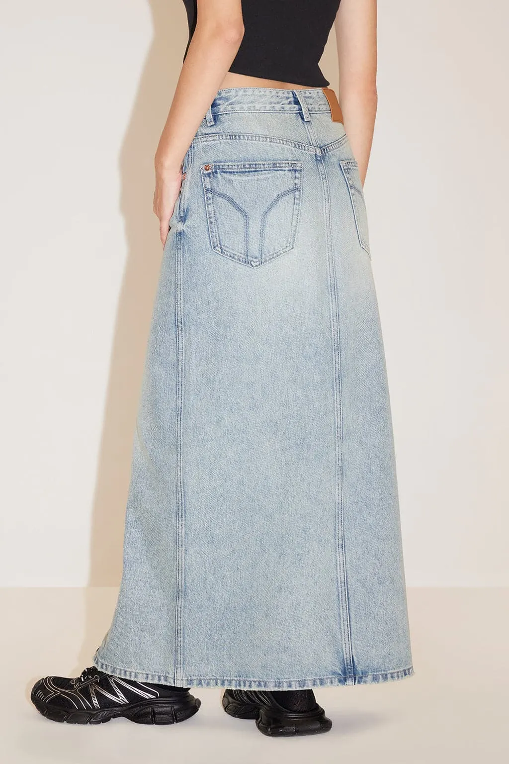 Split-Hem Denim Maxi Skirt