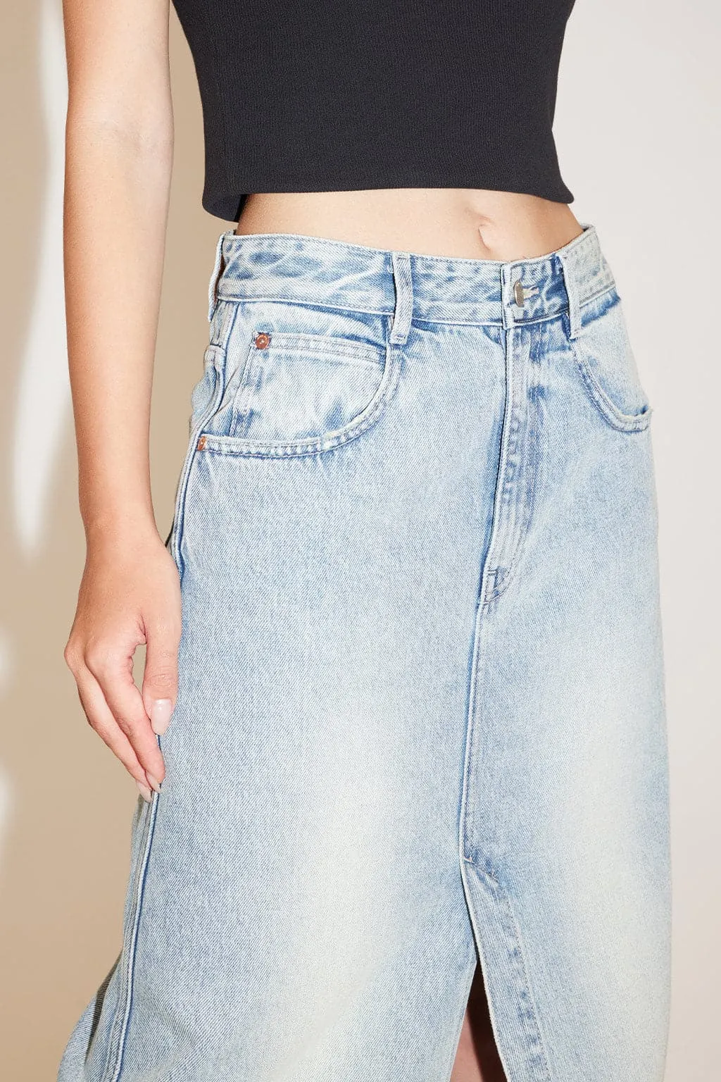 Split-Hem Denim Maxi Skirt