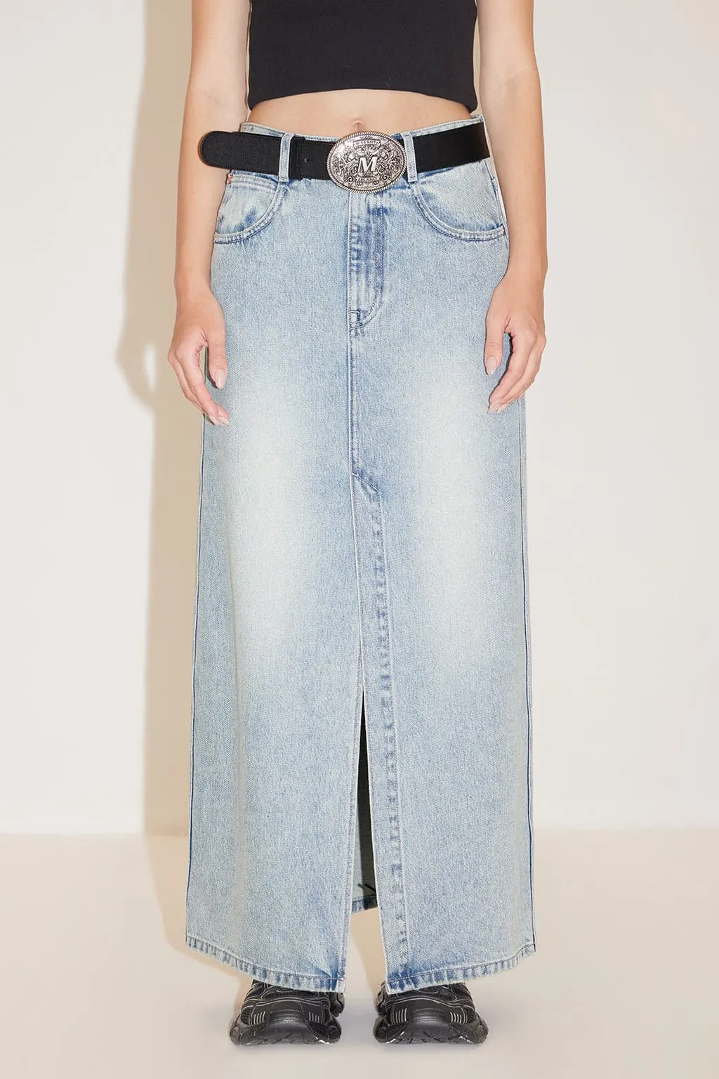 Split-Hem Denim Maxi Skirt