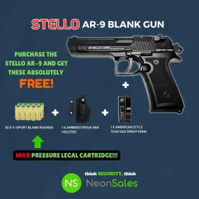 STELLO AR-9 BABY EAGLE 10 BLANKS  HOLSTER  TEARGAS