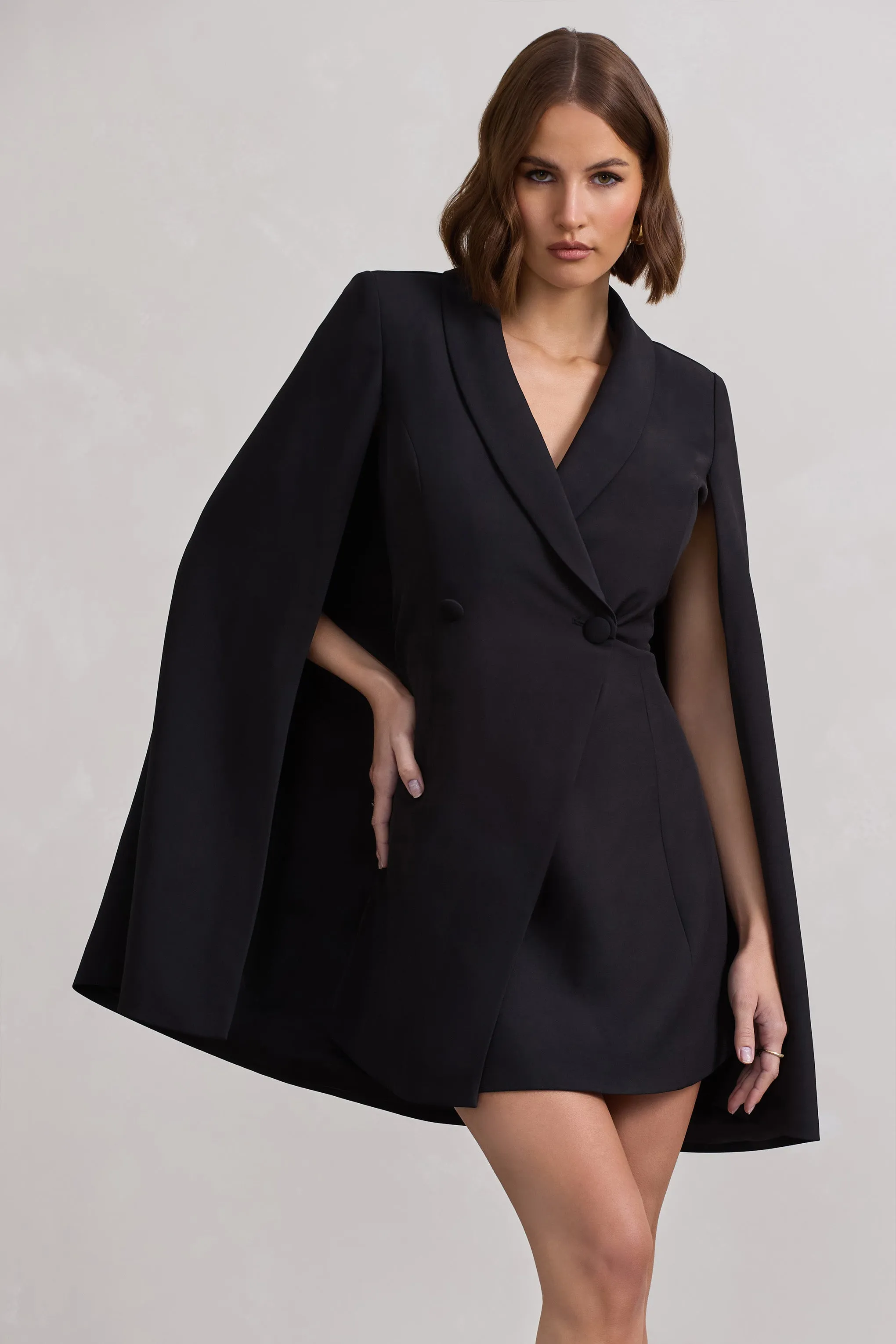 Suri | Black Tailored Cape Blazer Dress