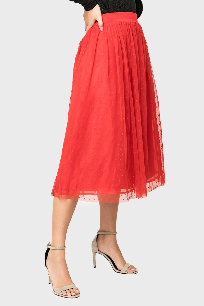 Swiss Dot Layered Midi Skirt