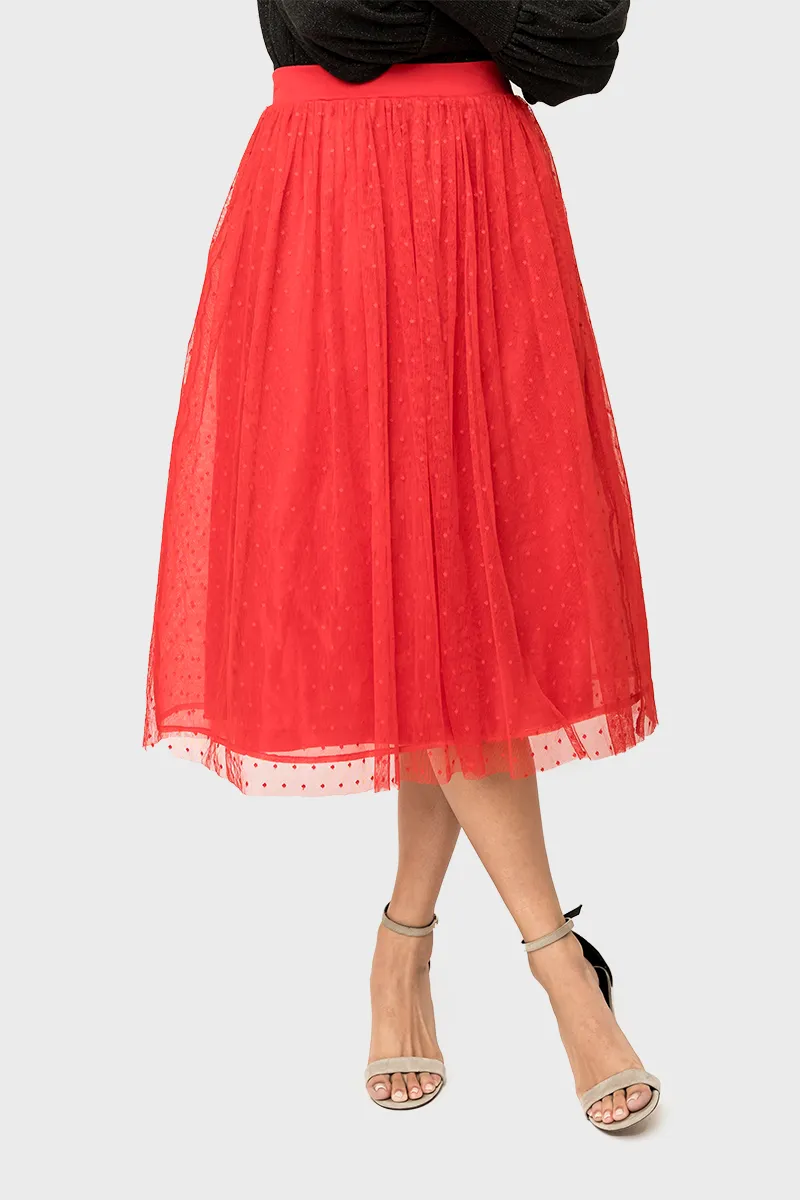 Swiss Dot Layered Midi Skirt