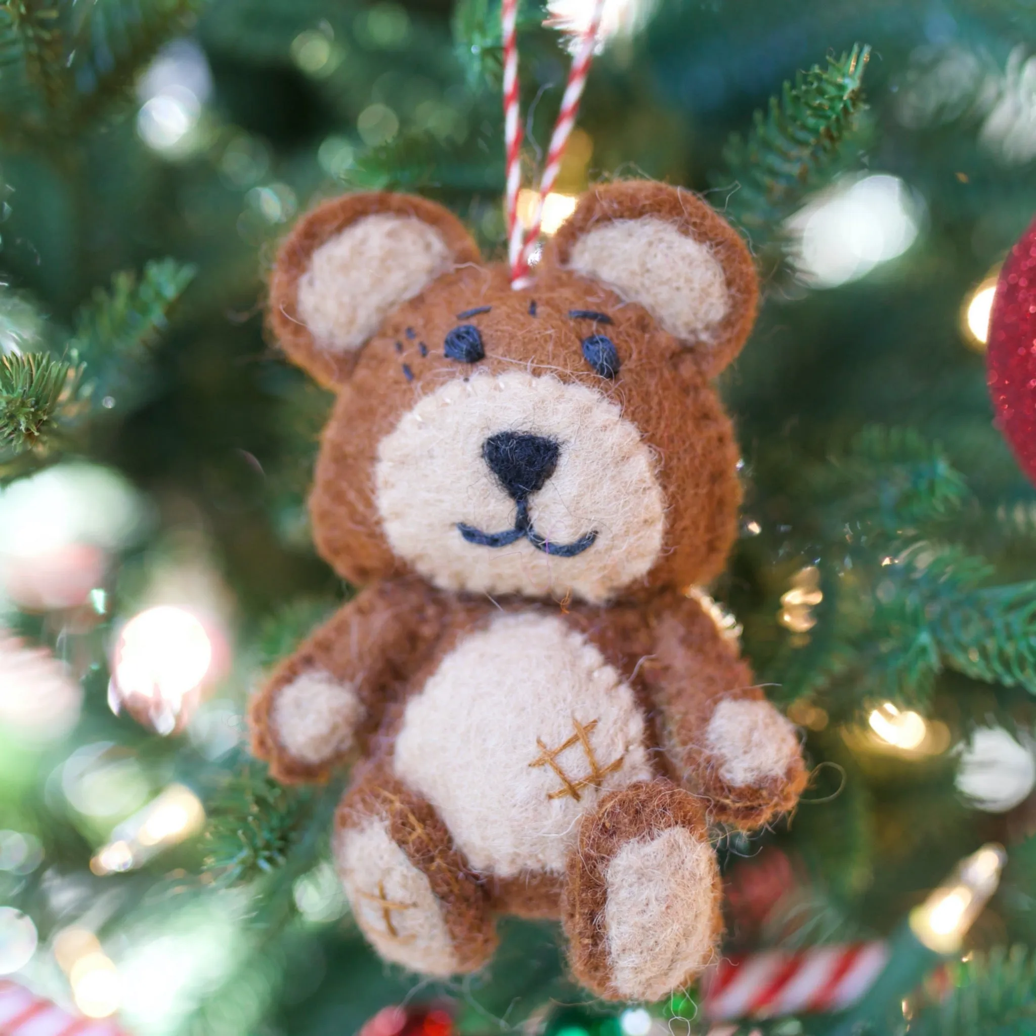 Teddy Bear Ornament, Felt Wool