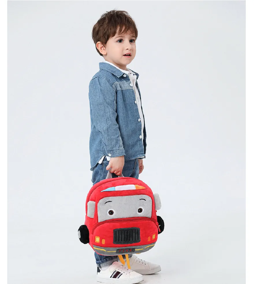 THE LITTLE LOOKERS Preschool Kids School Bags Cute Soft Plush Baby Backpack for Baby Boys, Baby Girls- Red (Fire Engine)