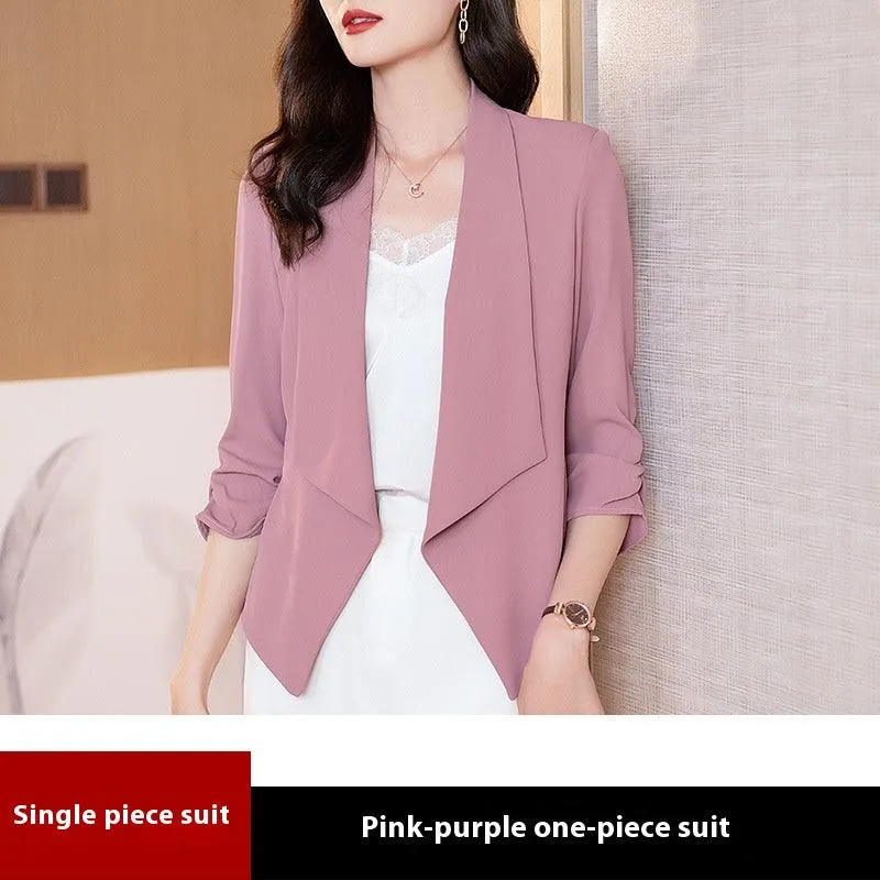 Thin Casual 34 Sleeve Short Suit Top