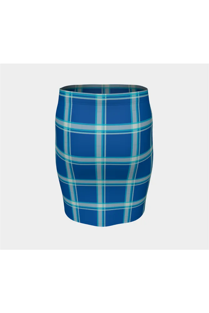 Tranquil Blue Plaid Fitted Skirt