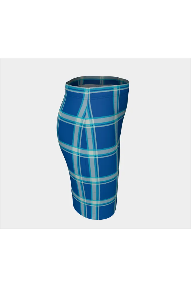 Tranquil Blue Plaid Fitted Skirt