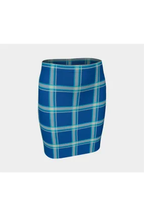 Tranquil Blue Plaid Fitted Skirt