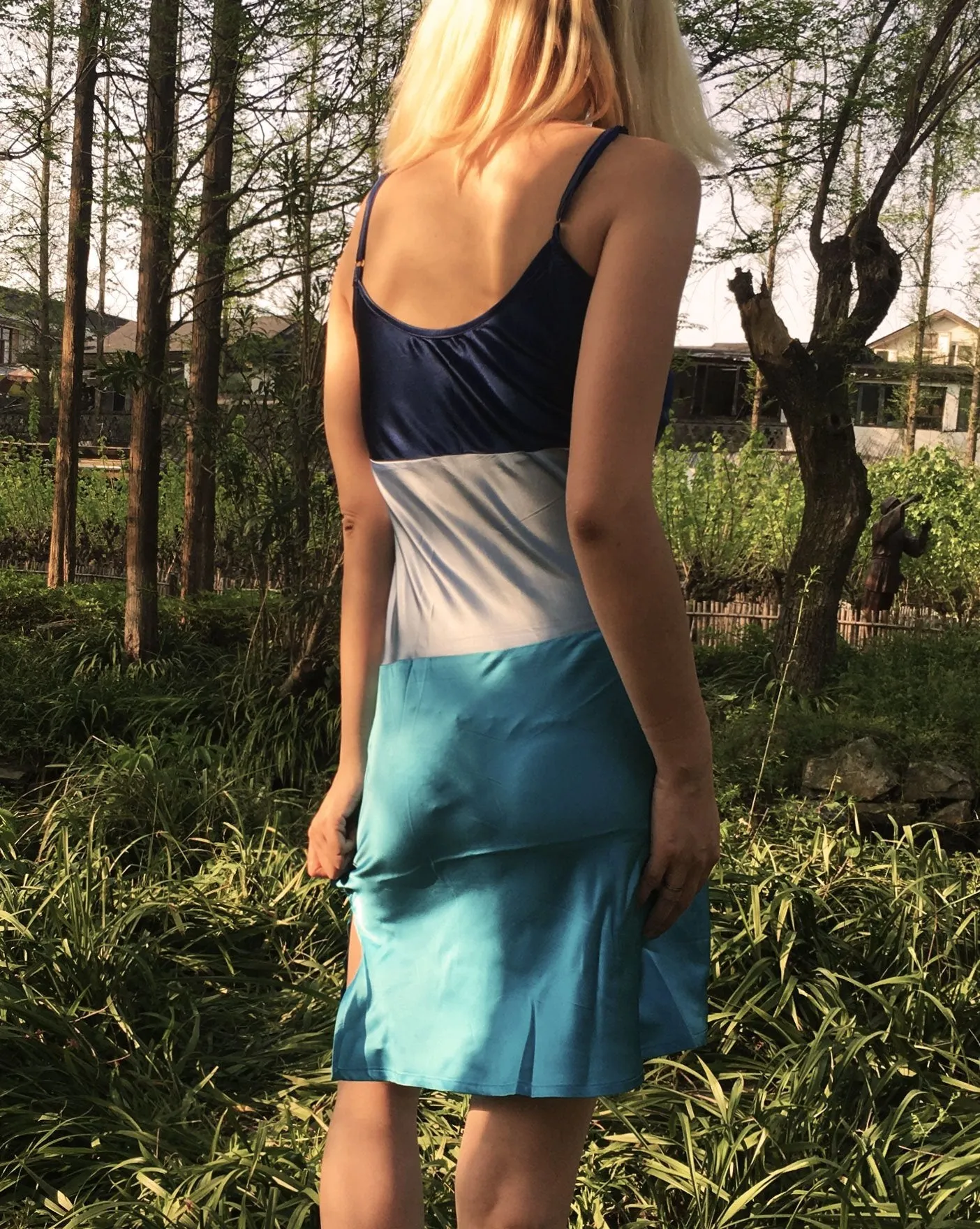 Tricolored Cowl Neck Slip Dress By Alashanghai