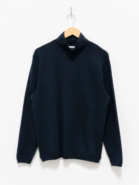 Turtleneck Knit T-Shirt - Navy