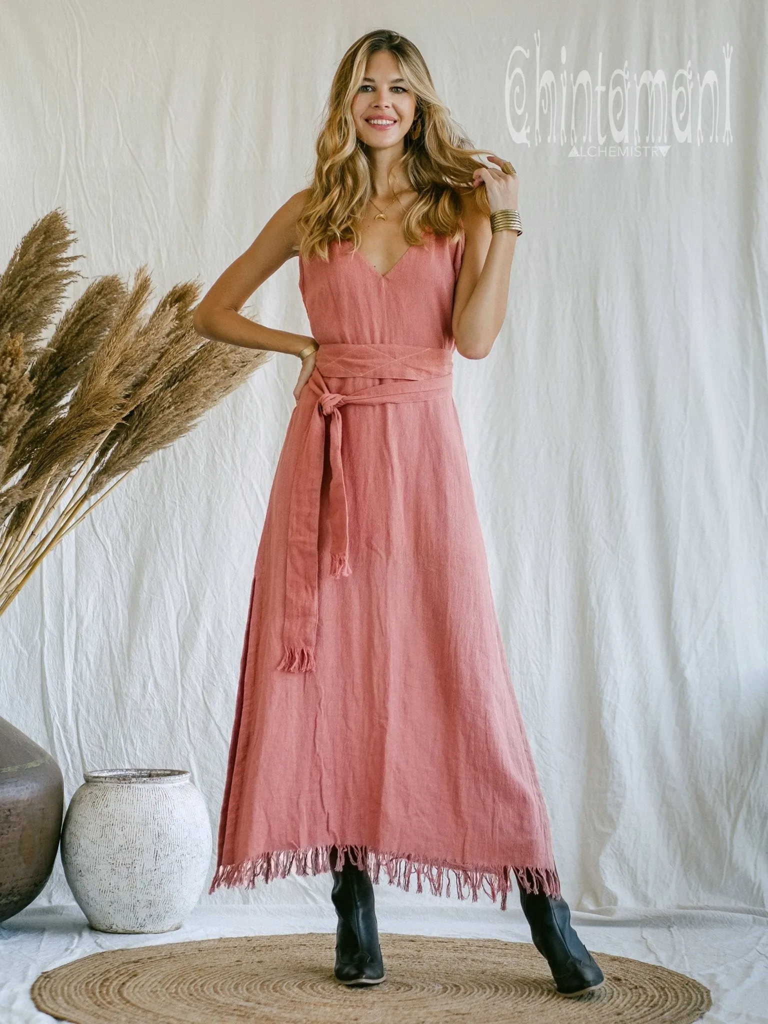 V-neck Maxi Dress / Coral Rose