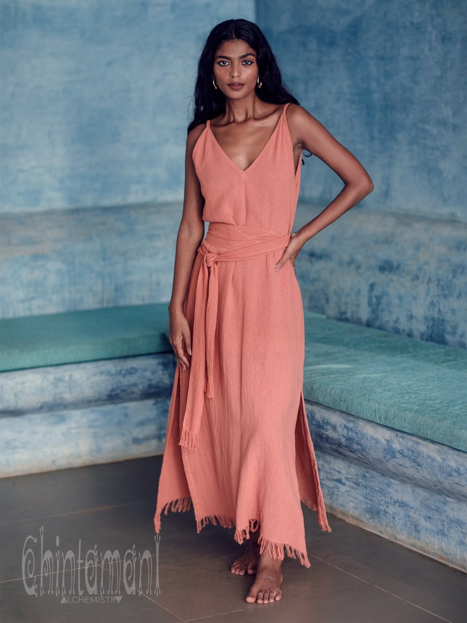 V-neck Maxi Dress / Coral Rose