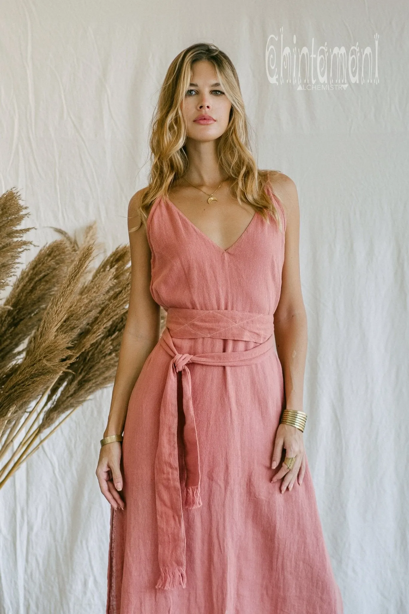 V-neck Maxi Dress / Coral Rose