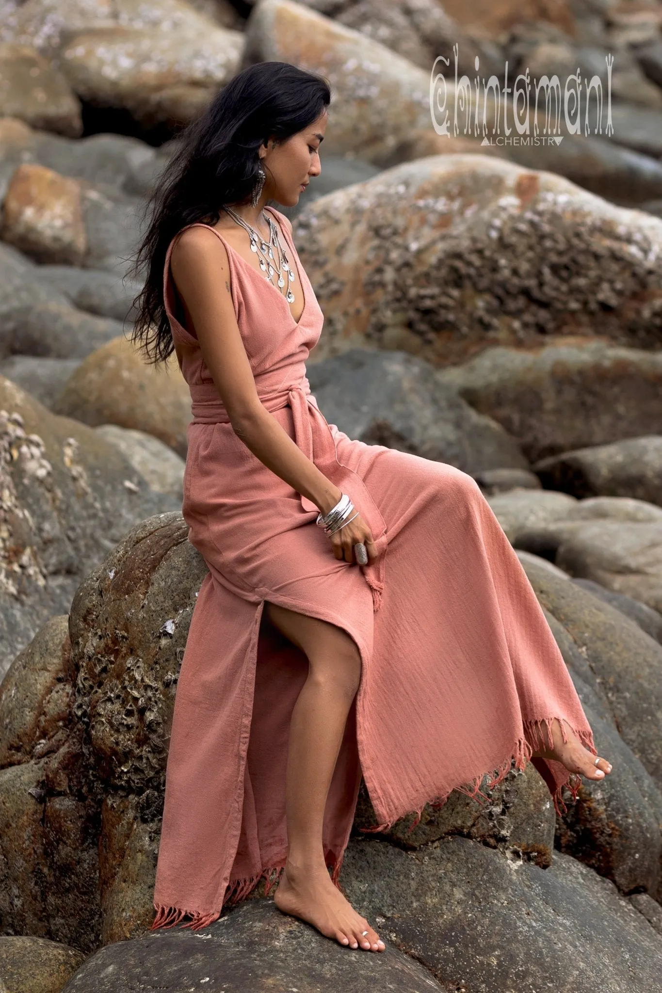 V-neck Maxi Dress / Coral Rose