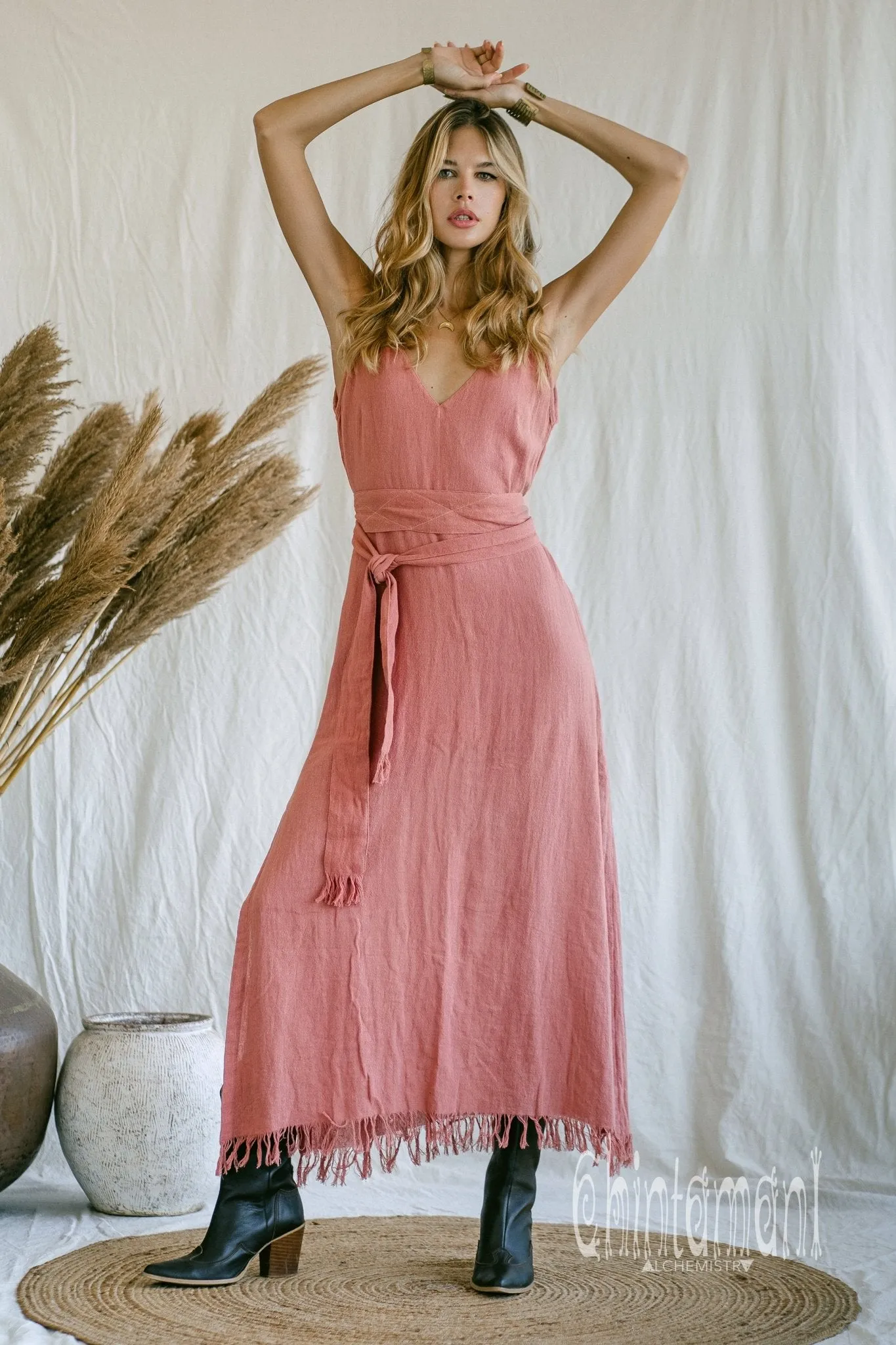 V-neck Maxi Dress / Coral Rose