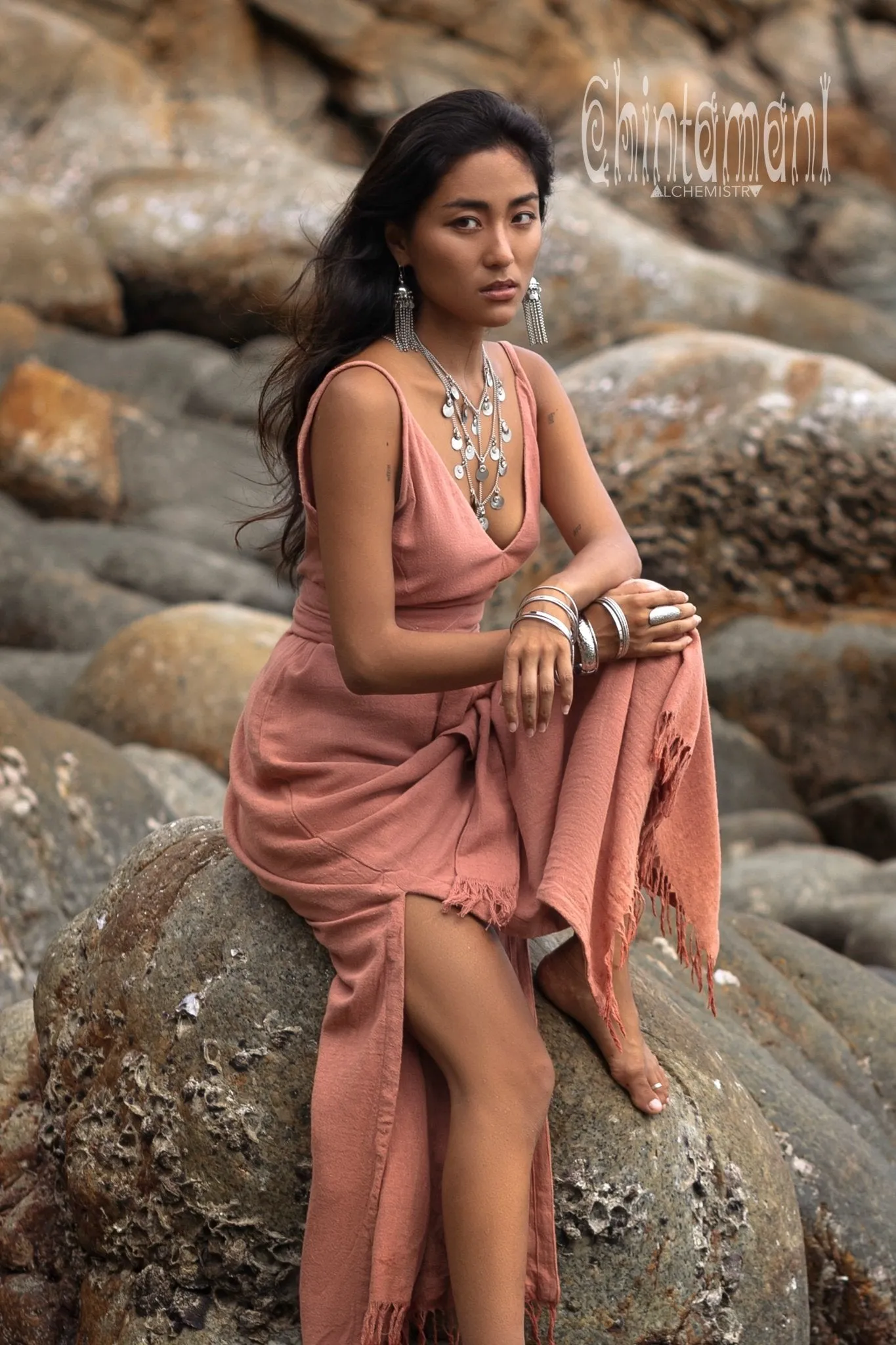 V-neck Maxi Dress / Coral Rose