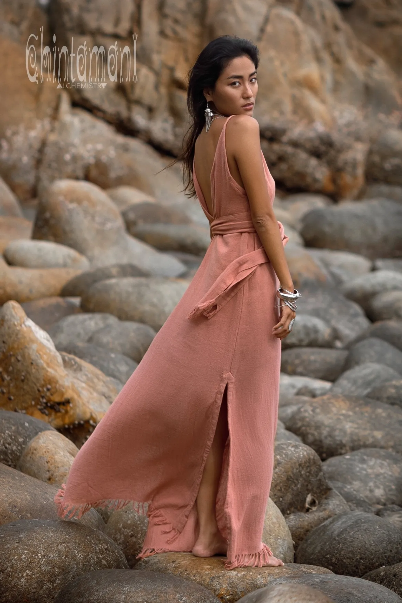 V-neck Maxi Dress / Coral Rose