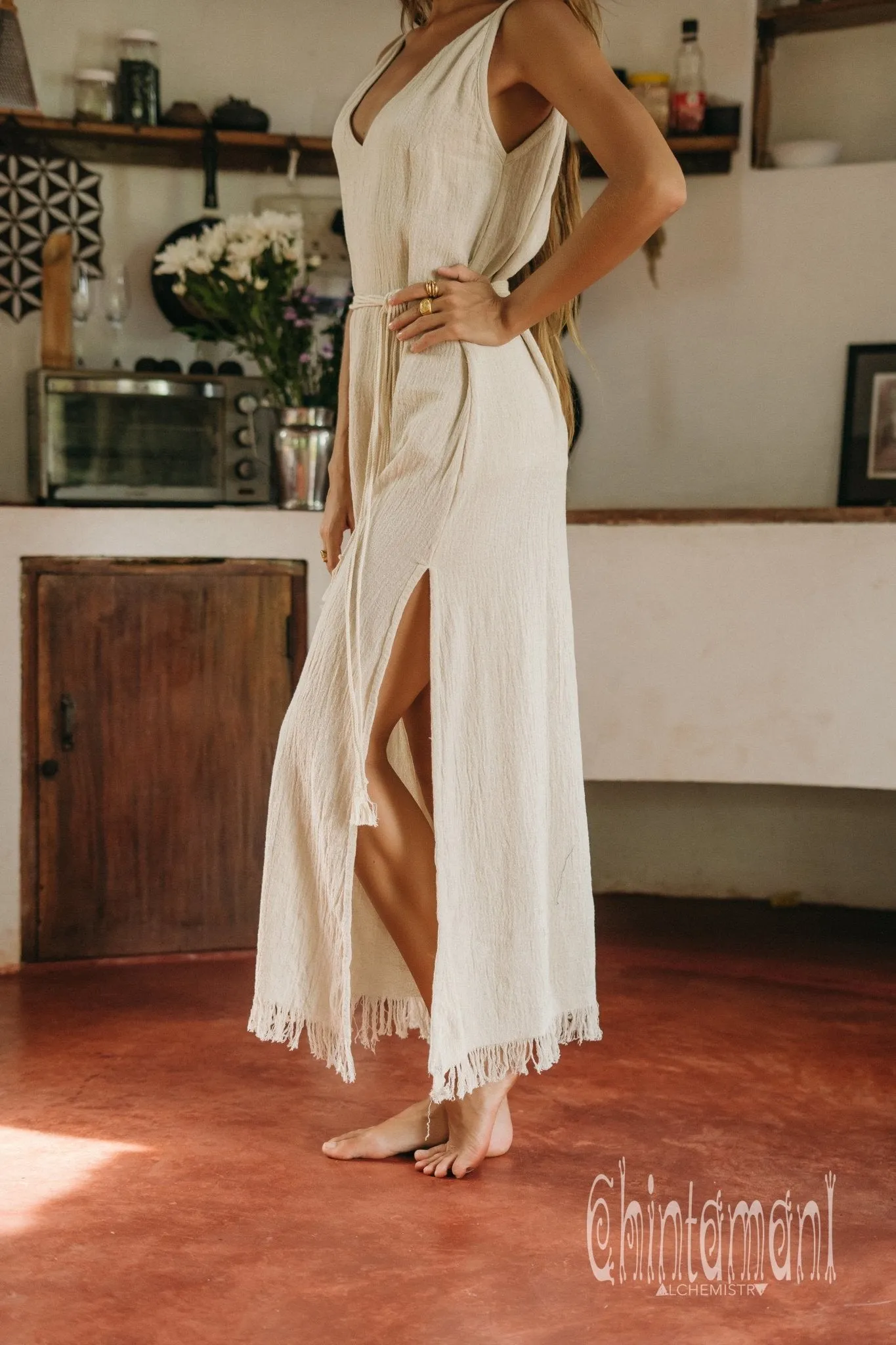 V-neck Maxi Dress / Off White