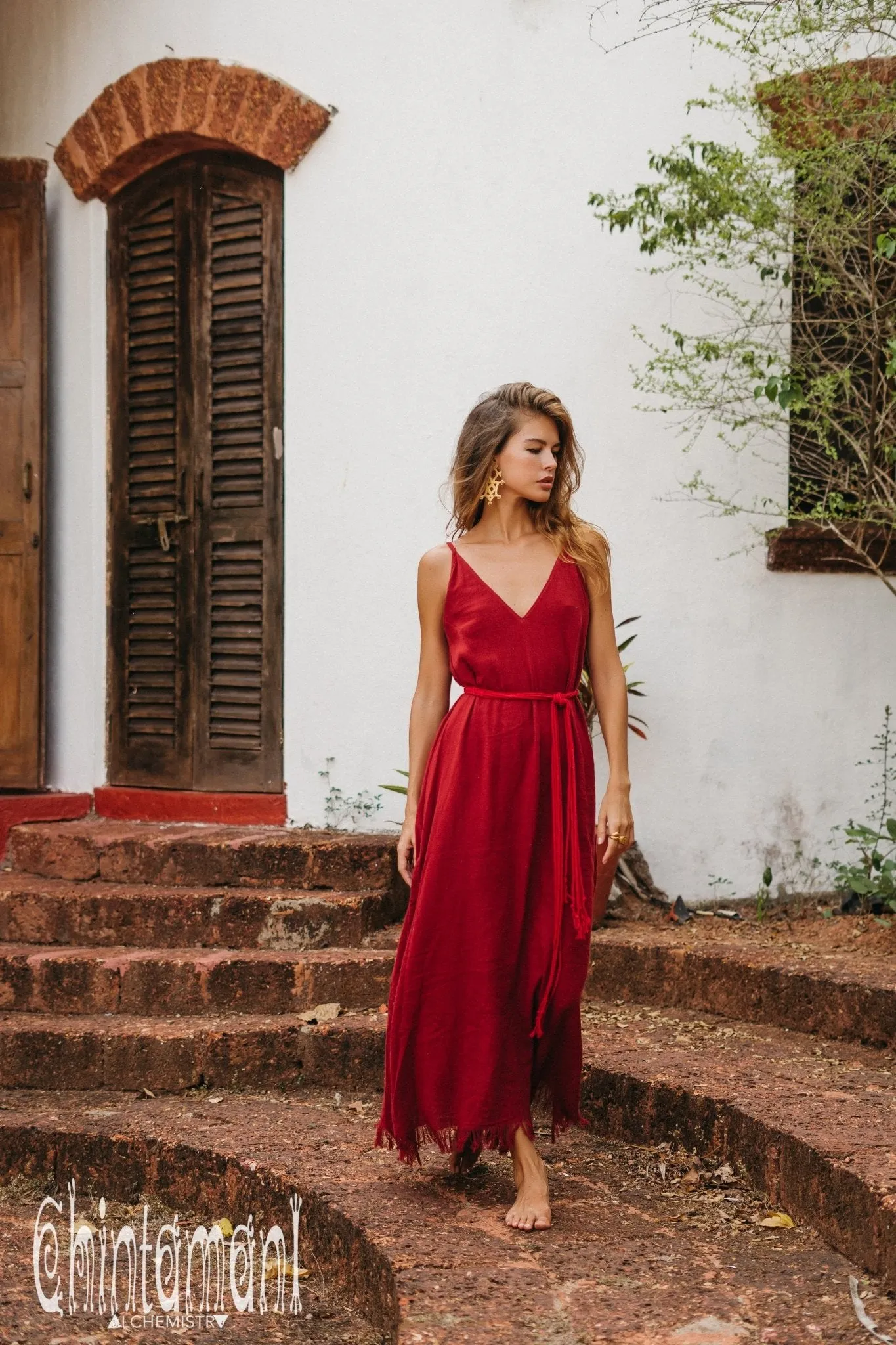 V-neck Maxi Dress / Red Ochre