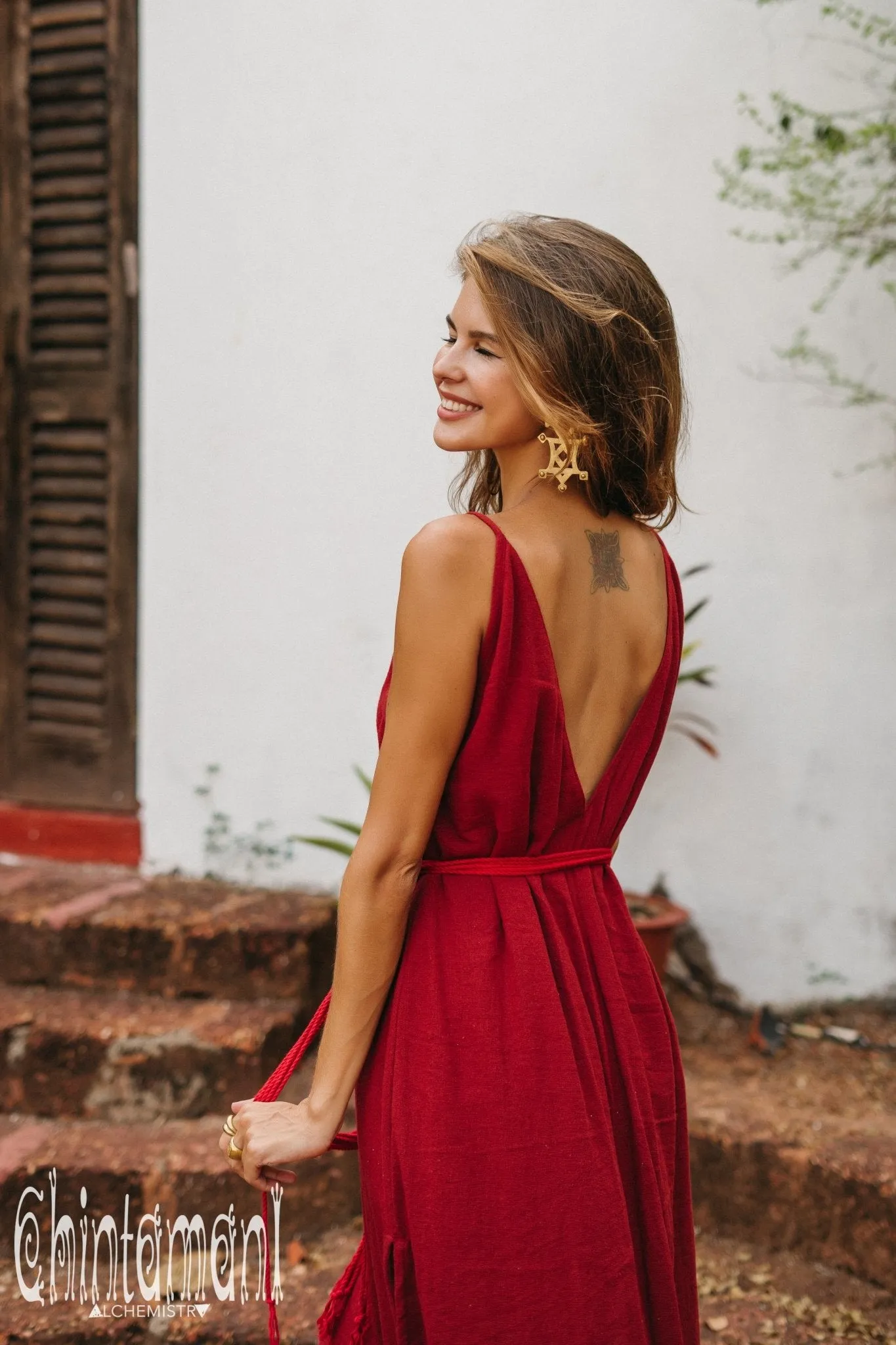 V-neck Maxi Dress / Red Ochre