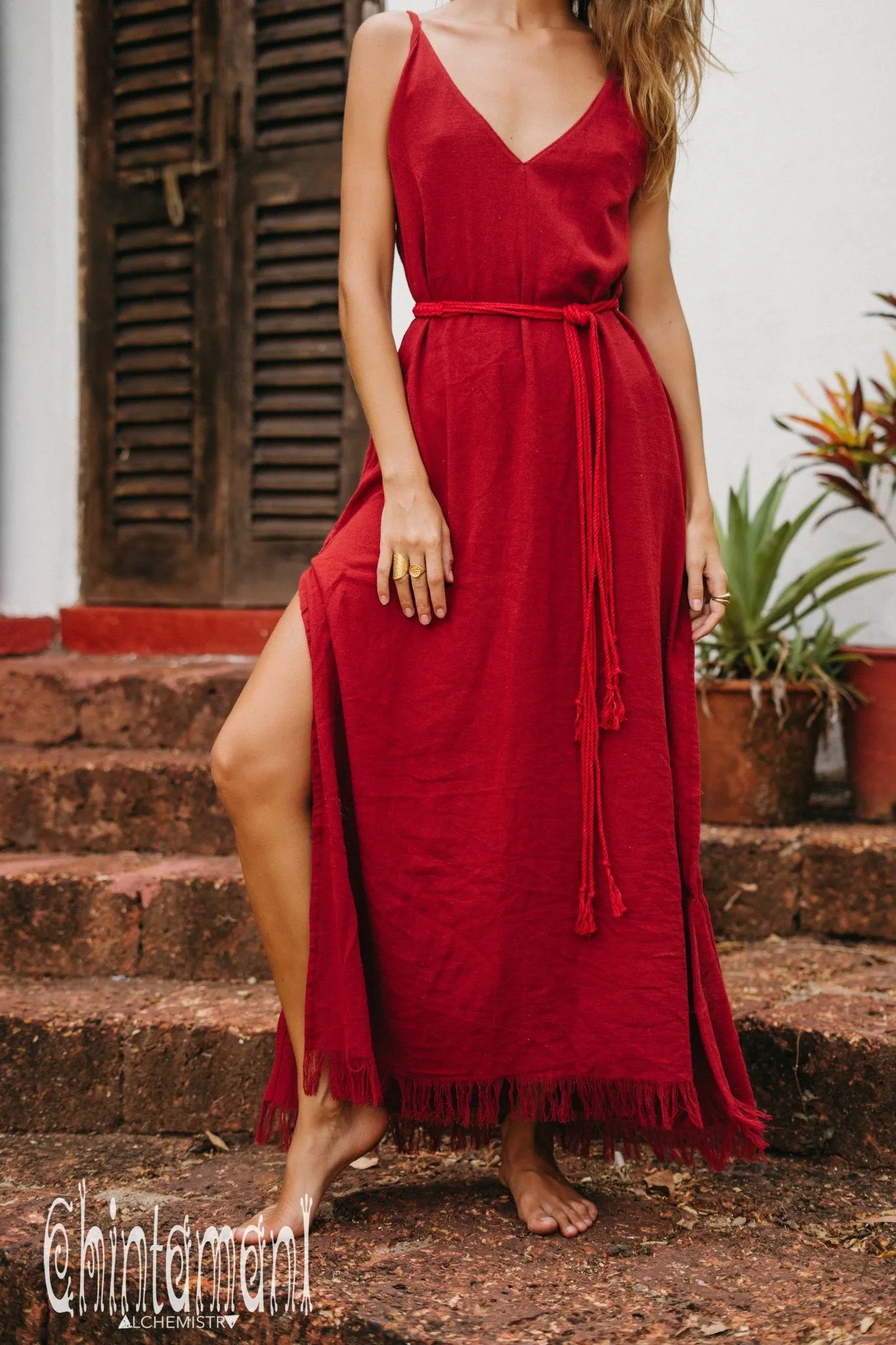 V-neck Maxi Dress / Red Ochre