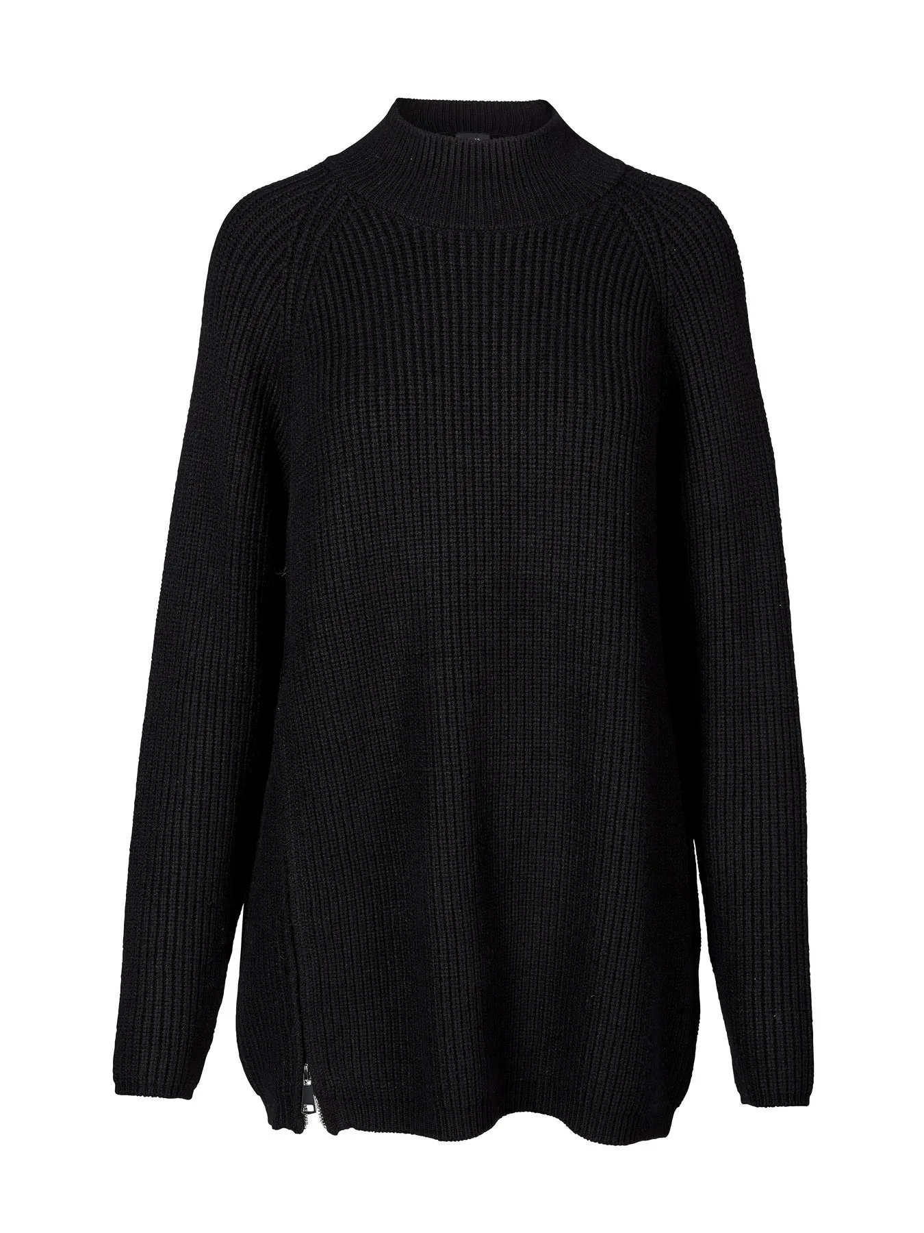 Venja Ribbed Mock Neck Sweater with Zipper - Black