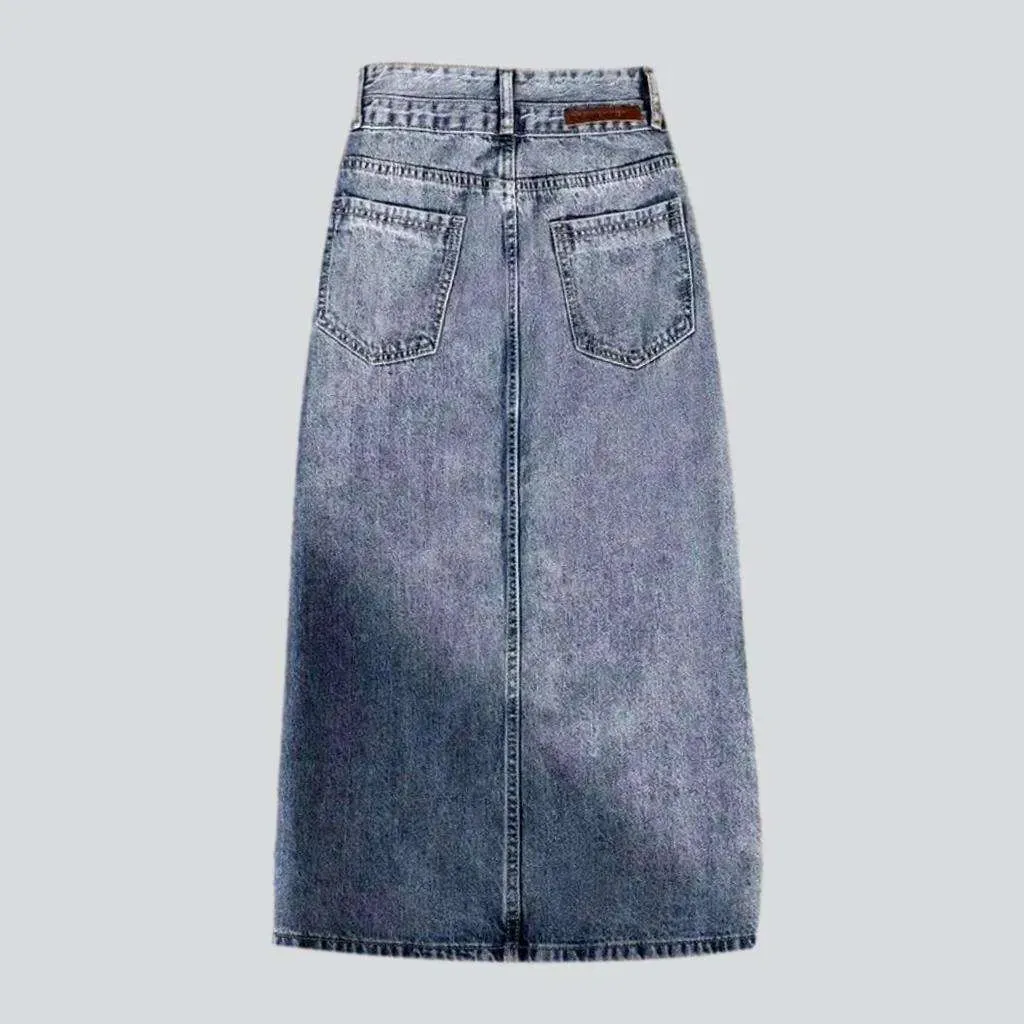 Vintage double waistband denim skirt
 for women