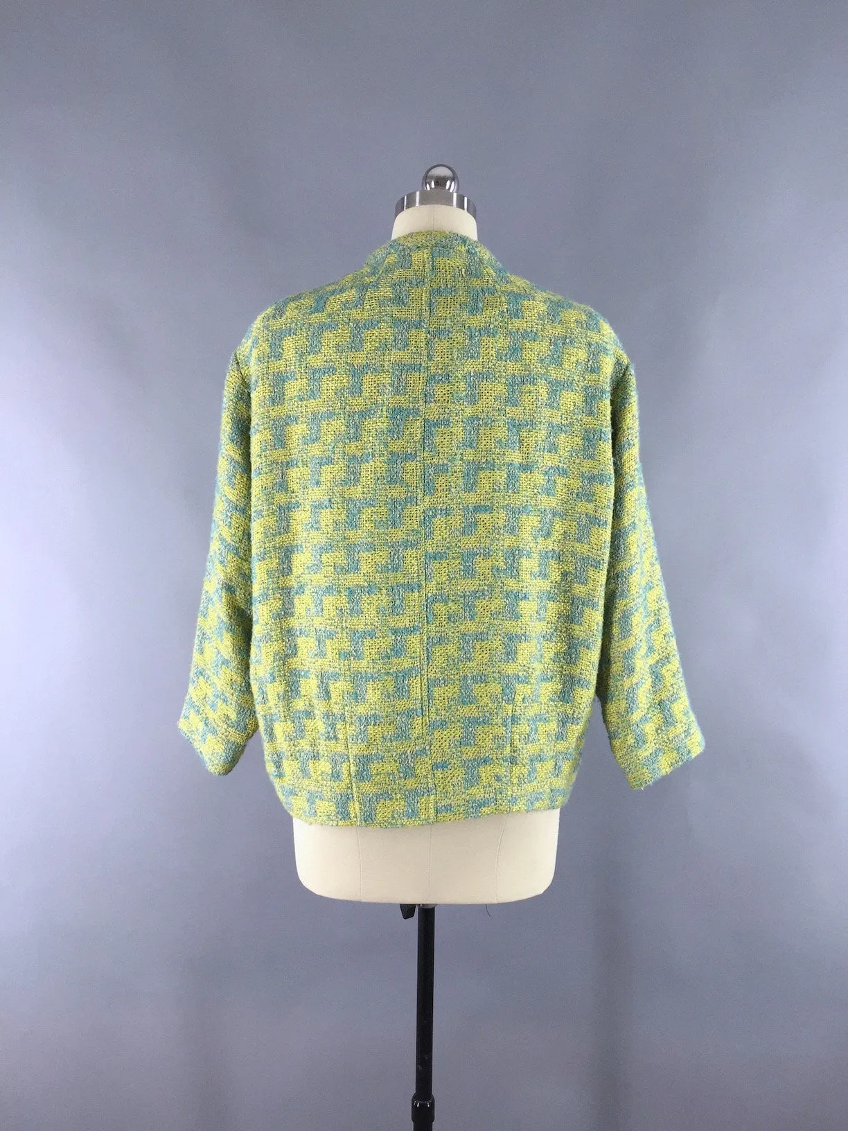 Vintage Tweed Jacket / Aqua and Lime Green