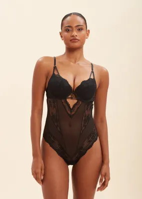 WENDIE Sexy Push-Up Black Mesh Recycled Lace Bodysuit