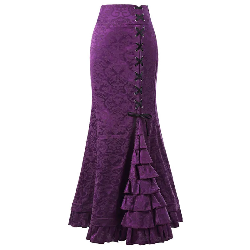 Wenkouban Halloween Jacquard Fishtail Skirt Steampunk Retro Skirt Gothic Skirt Victoria Maxi Skirt