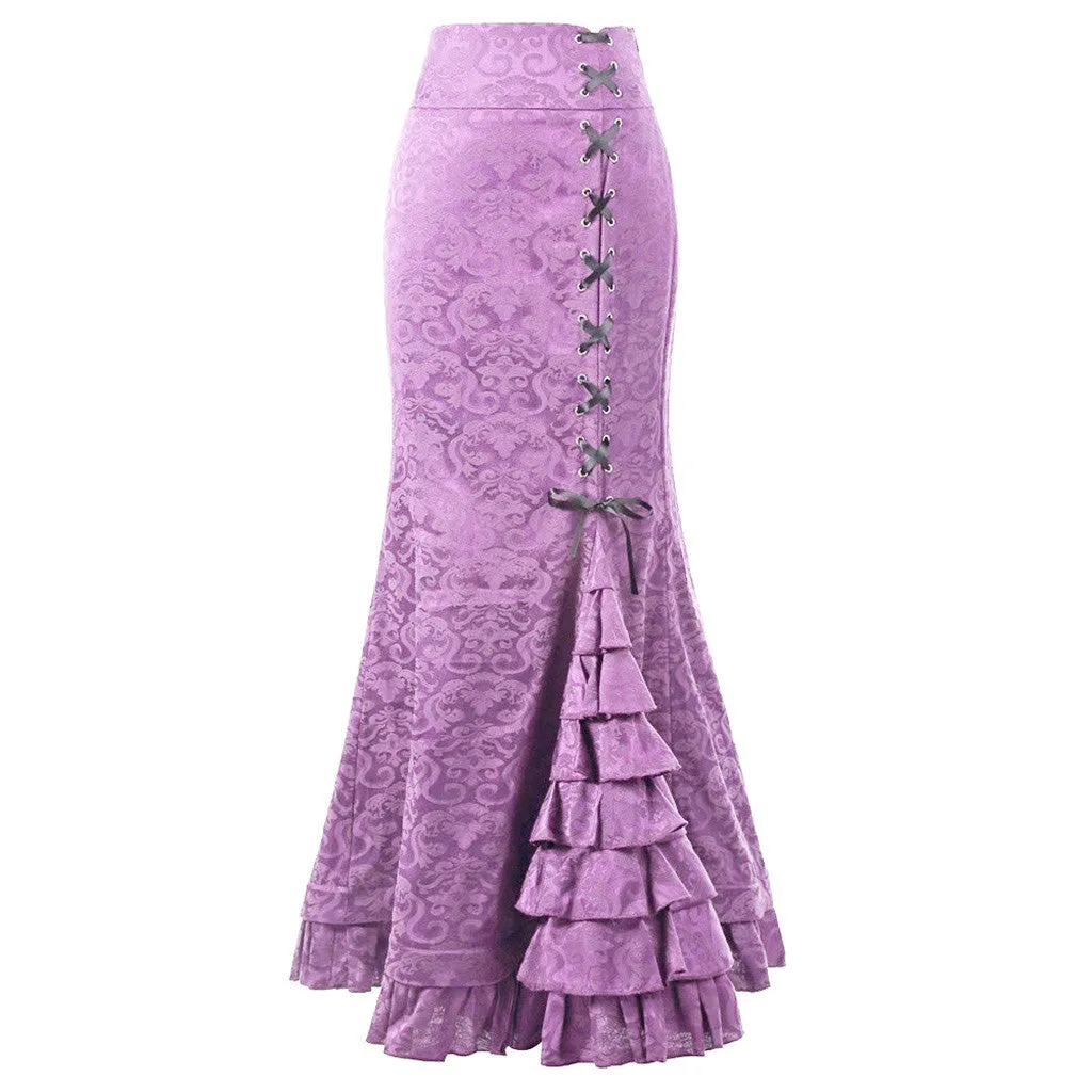 Wenkouban Halloween Jacquard Fishtail Skirt Steampunk Retro Skirt Gothic Skirt Victoria Maxi Skirt