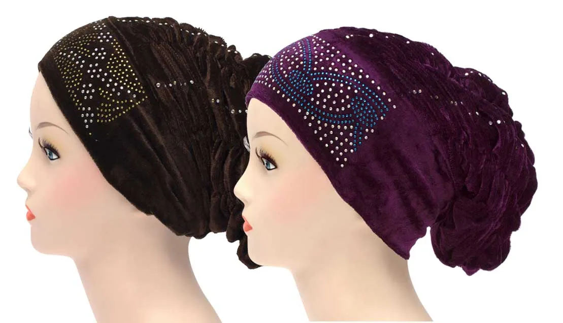 Wholesale set of 3 Velvet Royal Snood Caps in 2 different colors