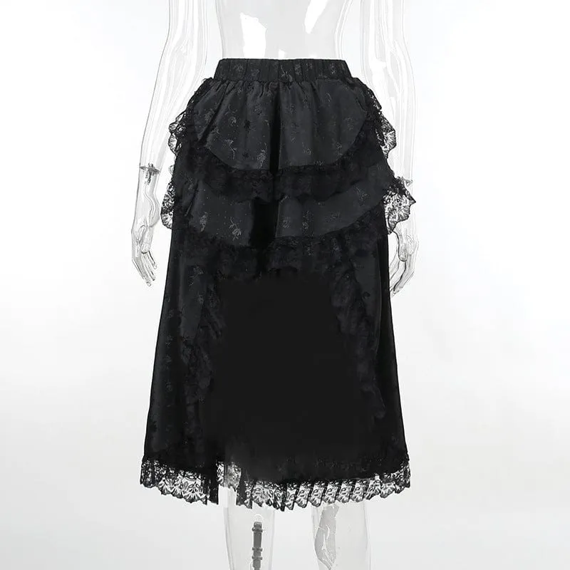 Women's Gothic Layered Lace Hem Skirt