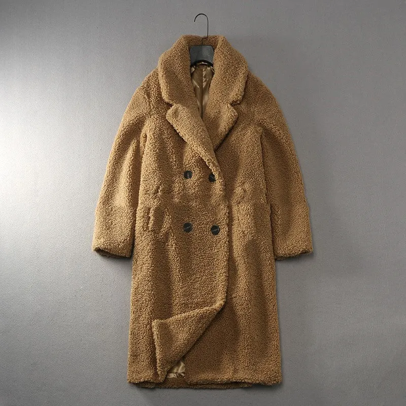 Women's Loose Lapel Over Knee Long Soft Waxy Teddy Coat Jacket