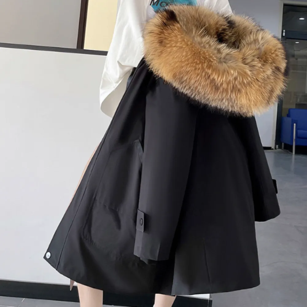 Womens Mid Length Coat with Removable Faux Fur Lining