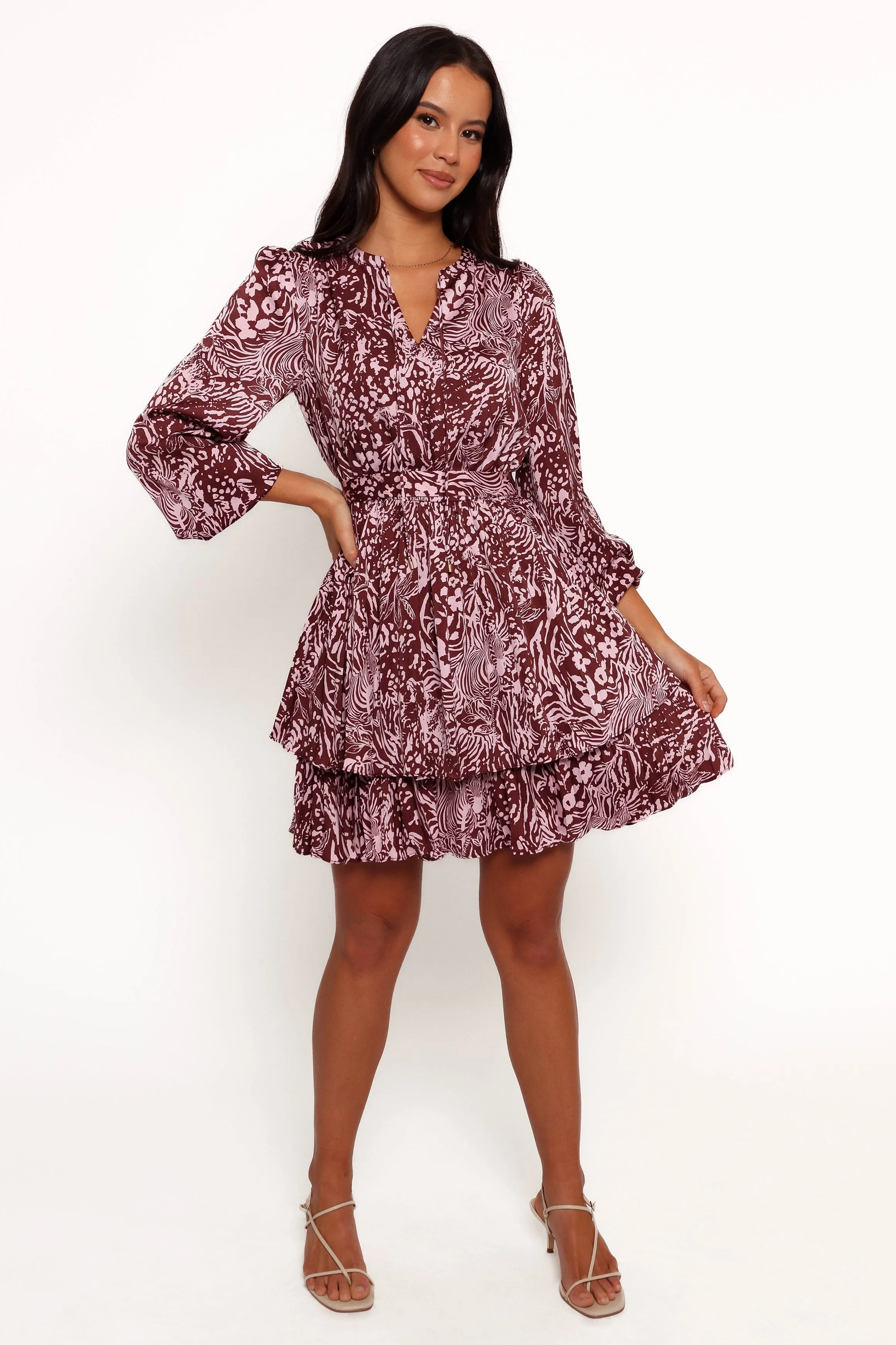 Wrenley Long Sleeve Mini Dress - Chocolate/Pink