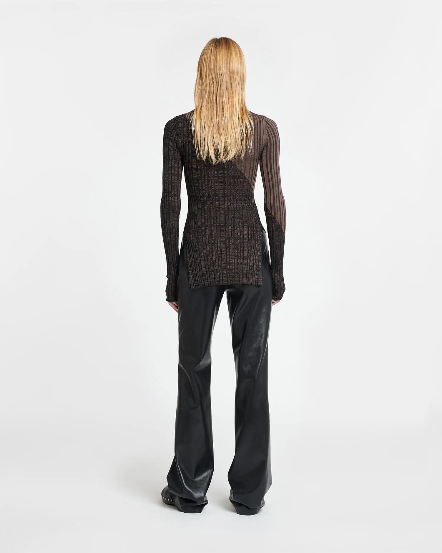 Zareen - Ribbed Merino Wool Turtleneck Top - Fossil/Black